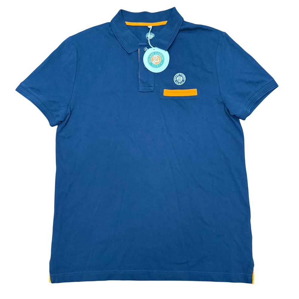 Roland Garros Polo Shirt Mens Large Marine Blue Orange Angatuba Cotton NWT